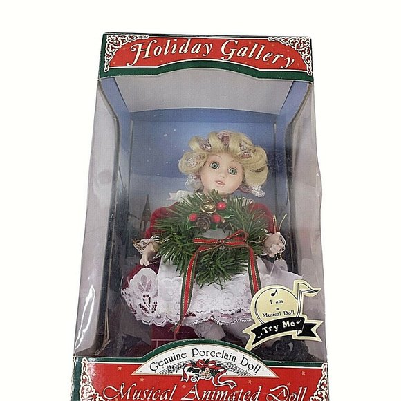Vintage Christmas Doll Musical Animated Holiday Gallery 9" Blonde Porcelain - Picture 1 of 7